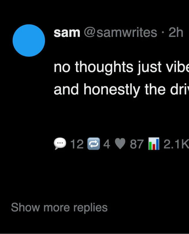 A text-only post on X with no music player in it